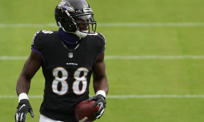 Baltimore Ravens wide receiver Dez Bryant on the field.