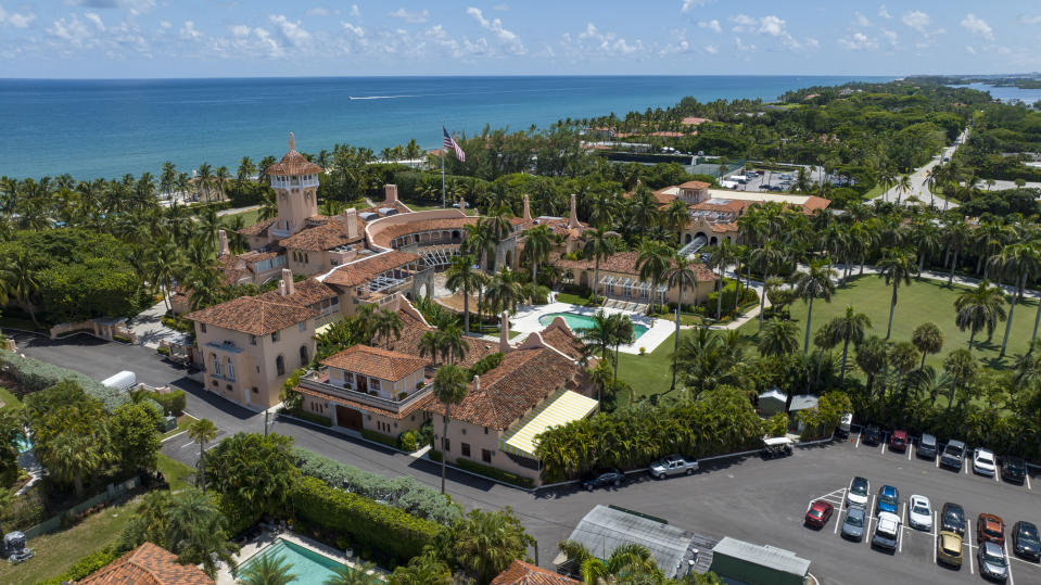 FILE - Former President Donald Trump's Mar-a-Lago club is seen in the aerial view in Palm Beach, Fla., Aug. 31, 2022. Trump's campaign is putting new protocols in place to ensure that those who meet with him are approved and fully vetted, according to people familiar with the plans who requested anonymity to share internal strategy. (AP Photo/Steve Helber, File)