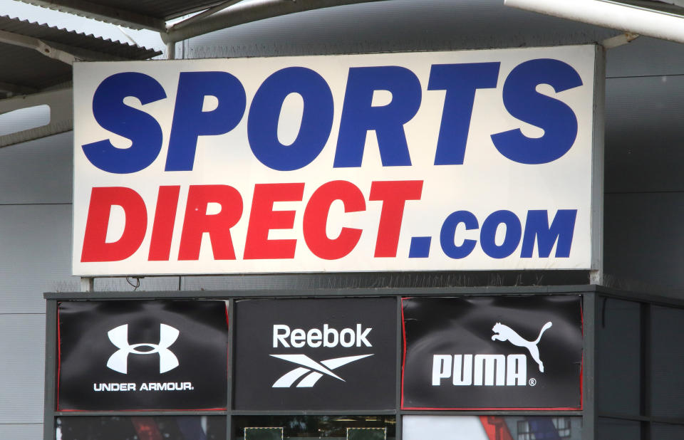 LONDON, UNITED KINGDOM - 2020/06/15: Sports Direct logo seen at one of their branches. (Photo by Keith Mayhew/SOPA Images/LightRocket via Getty Images)