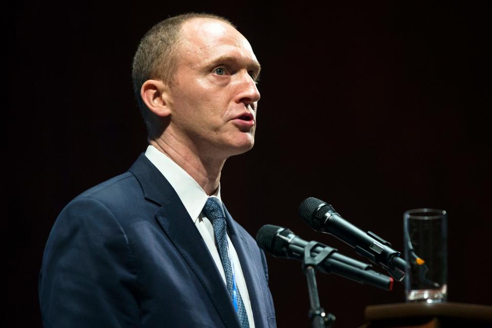Carter Page speaks in Moscow on July 8, 2016.