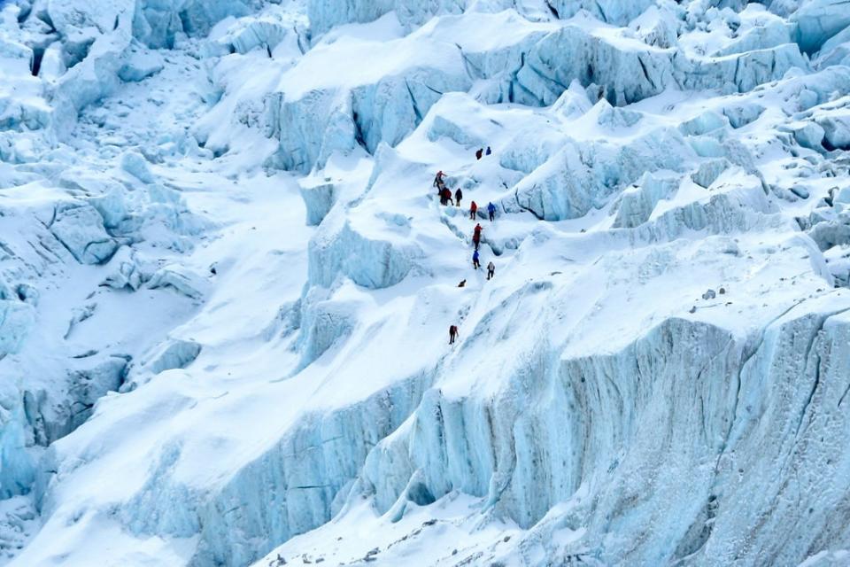 Sixteen Sherpas were killed on the Khumbu glacier in 2014 when a serac, or block of ice, collapsed (AFP/Getty)