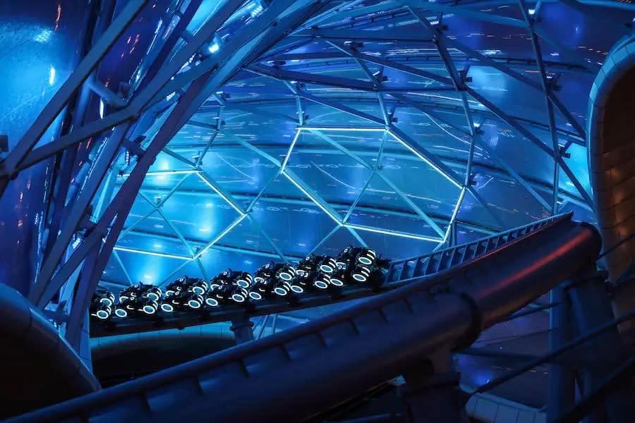 Walt Disney World on Monday shared a first look at the TRON Lightcycle / Run canopy officially powered on.
