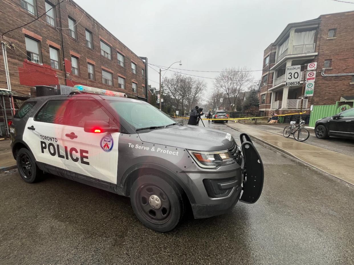 According to police, the incident, involving a cyclist, happened in the area of Roncesvalles and Boustead avenues just after 9 a.m.  (Dale Manucdoc/CBC - image credit)