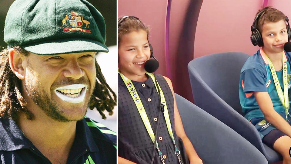 Andrew Symonds' kids, pictured here in the commentary box during the SCG Test.