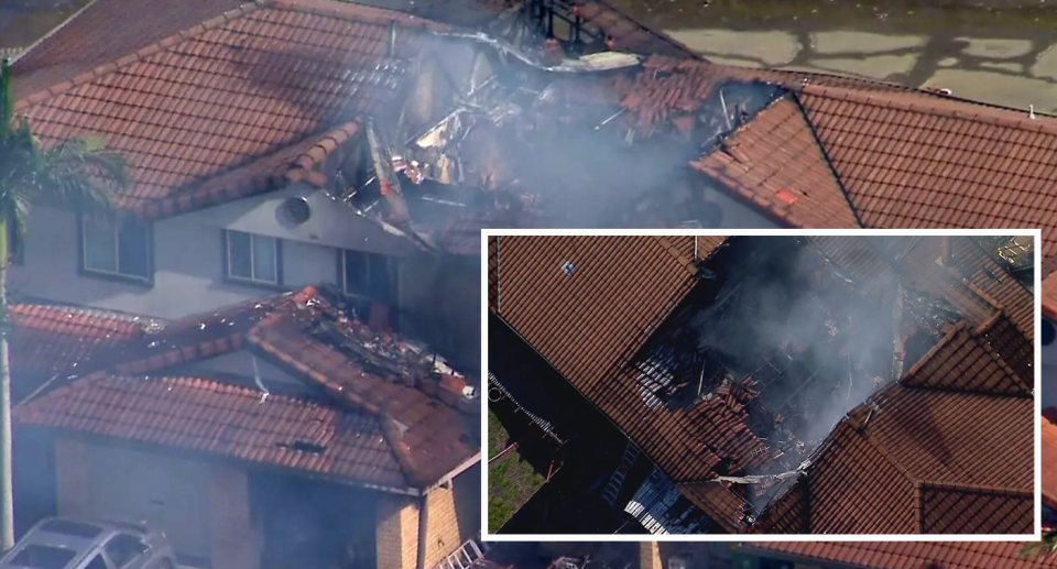 Raven's family home is seen in two images. The property went up in flames in Thorneside, east of Brisbane. 