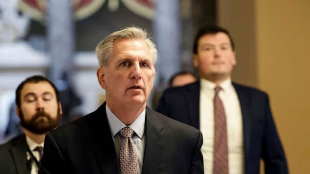 PHOTO: WASHINGTON, DC - JANUARY 30: Speaker of the House Kevin McCarthy walks to open floor of the House Chambers in the U.S. Capitol Building on Jan. 30, 2023. The White House said McCarthy would be attending a meeting with Joe Biden later this week. (Anna Moneymaker/Getty Images)