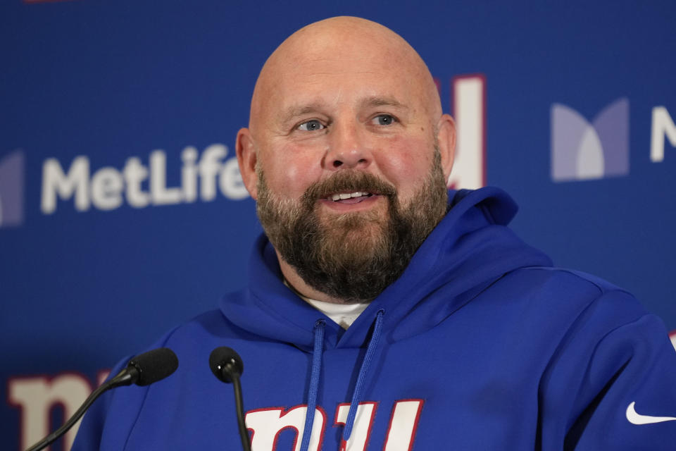 New York Giants head coach Brian Daboll answers questions during a news conference after. an NFL football game against the Green Bay Packers, Monday, Dec. 11, 2023, in East Rutherford, N.J. (AP Photo/Seth Wenig)