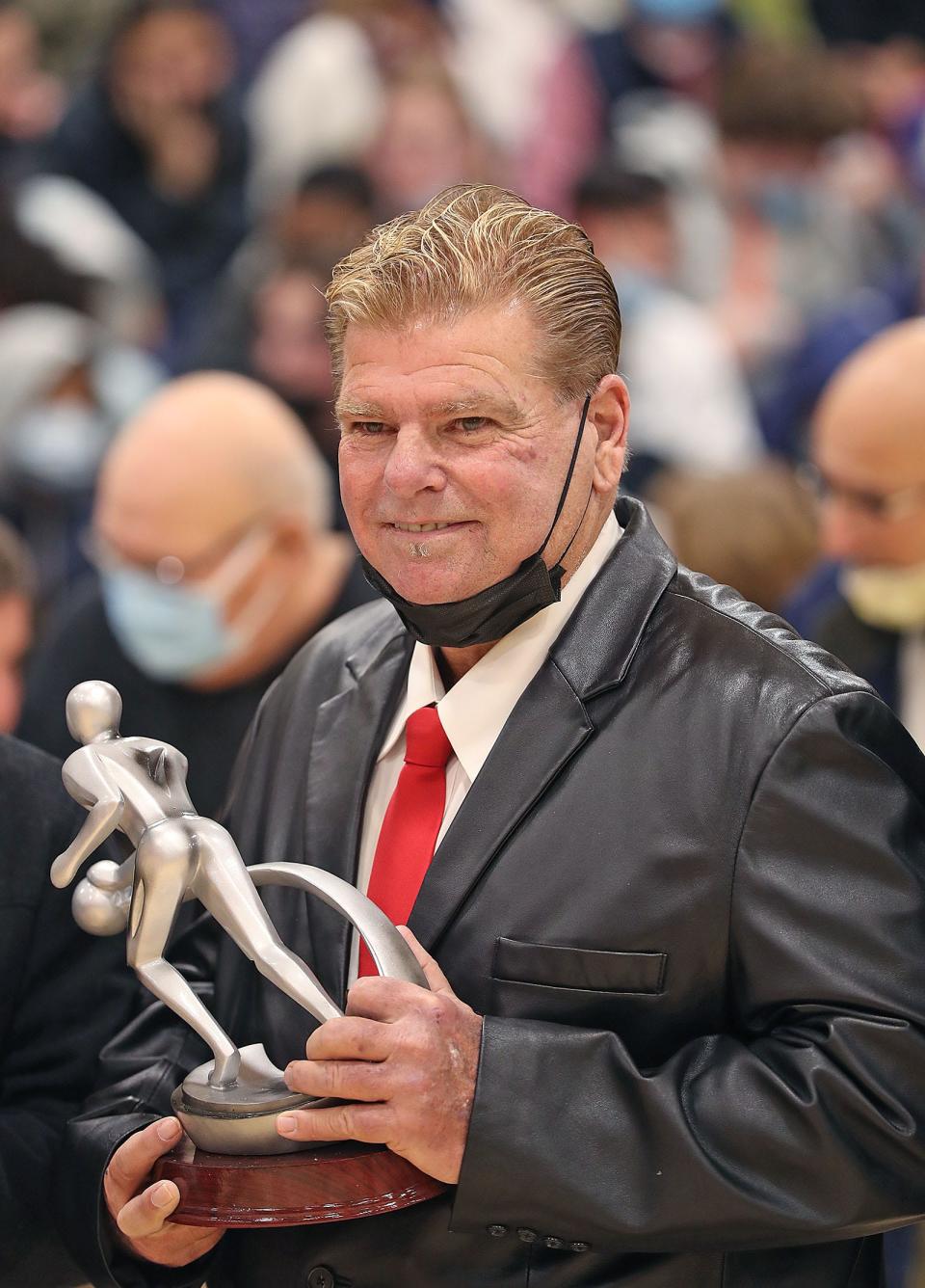 Mike Leith, of Quincy, was inducted into the school's Hall of Fame during halftime of the North Quincy/Quincy basketball game Friday, January 21, 2022.