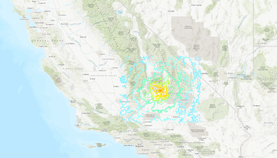 A map showing the impact of the 6.9-magnitude earthquake that hit southern California. Source: USGS