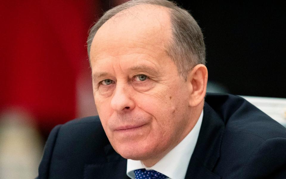 FILES) In this file photo taken on December 11, 2019 Alexander Bortnikov, the head of the Russian intelligence agency FSB, waits for the beginning of a meeting of the Pobeda (Victory) Organising Committee at the Kremlin in Moscow. - The European Union unveiled on October 15, 2020 the list of six people found responsible for the poisoning in Russia of Russian opponent Alexei Navalny and sanctioned for this reason by the EU. (Photo by Pavel Golovkin / POOL / AFP) (Photo by PAVEL GOLOVKIN/POOL/AFP via Getty Images) - PAVEL GOLOVKIN/AFP