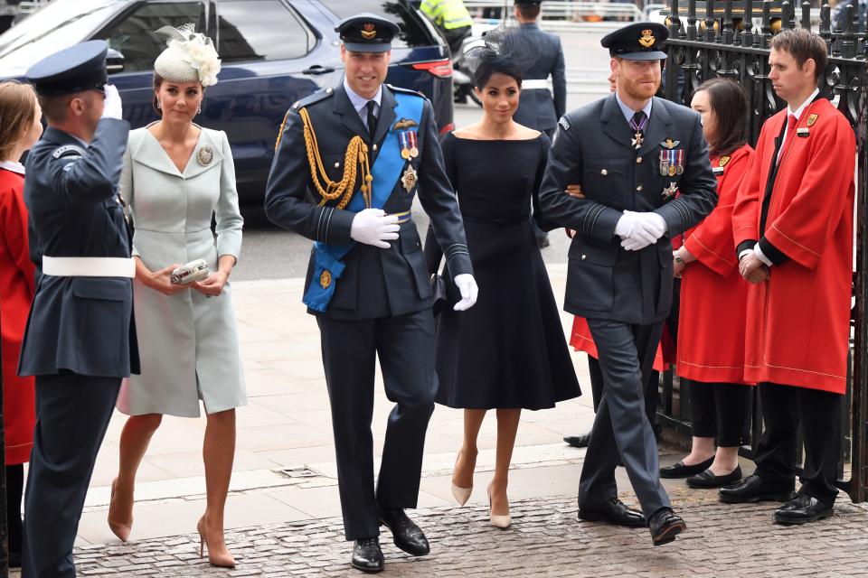 Kate Middleton and Meghan Markle joined the princes for a service at Westminster Abbey. (Photo: Chris J. Ratcliffe/AFP)