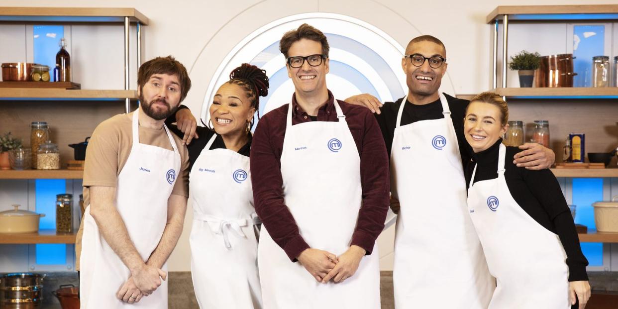 celebrity masterchef s18,heat 1,james buckley, mica ven, marcu brigstocke, richie anderson, dani dyer,strictly embargoed not for publication until 0001 hrs on tuesday 25th july 2023,shine tv,production