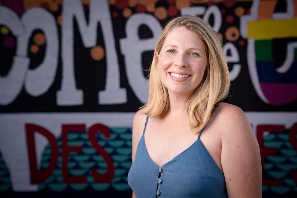 Emily Steele stands for a photo in Des Moines' East Village on Sept. 2.