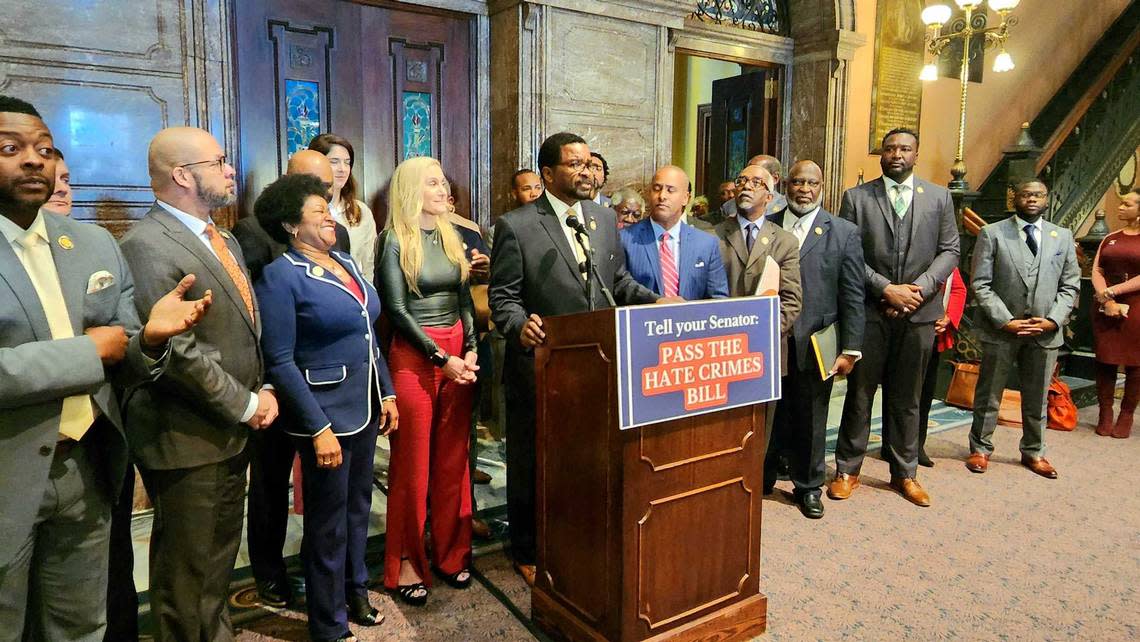 S.C. Rep. Wendell Gilliard, D-Charleston, flanked by Democratic colleagues, held a news conference on Wednesday, March 8, 2023, following the passage of H. 3014, a hate crimes measure he’s sponsored for years.
