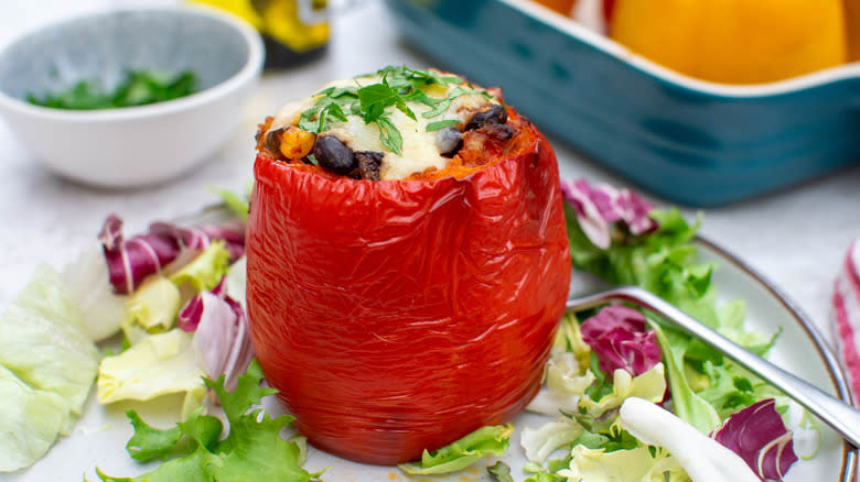 stuffed red bell pepper close up