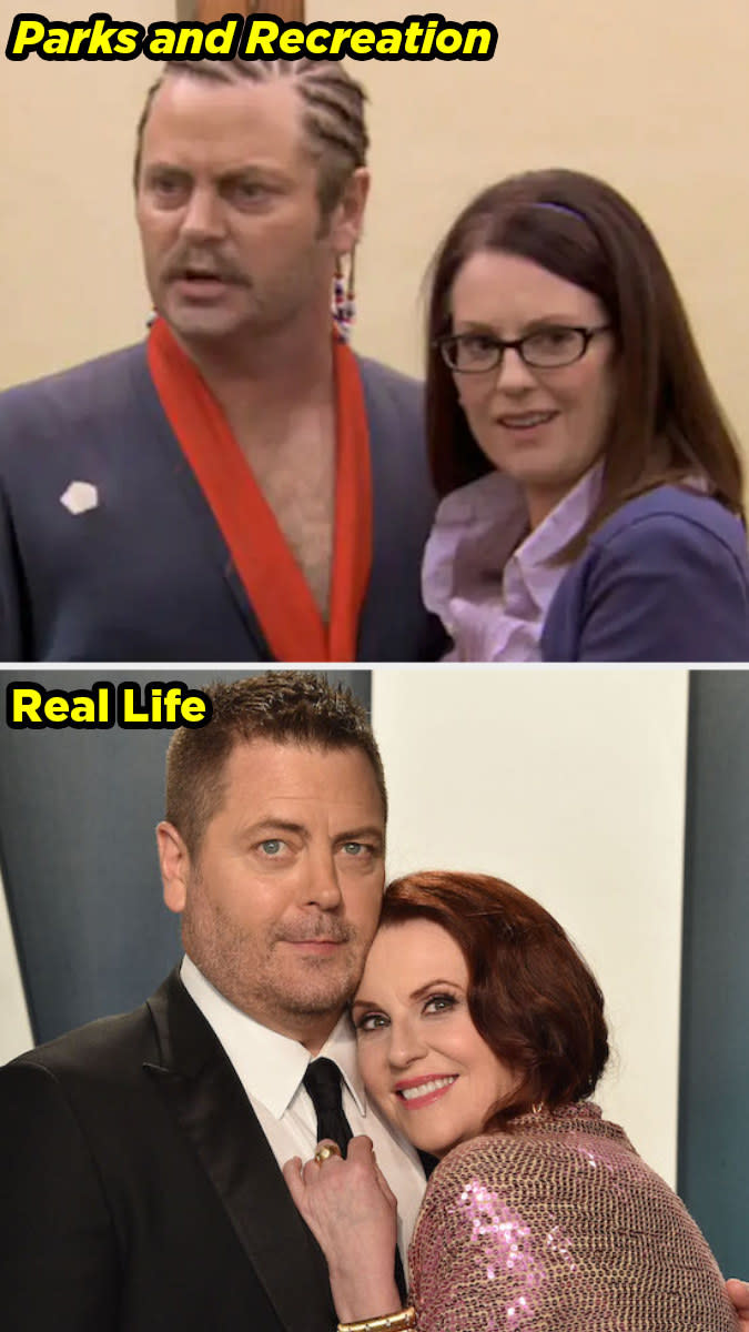 Megan and Nick on Parks and Rec vs them hugging IRL