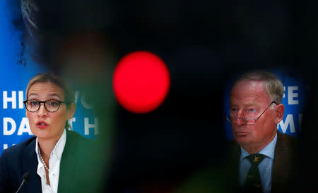 Alice Weidel (L) and Alexander Gauland of the anti-immigration party Alternative for Germany (AFD) address a news conference in Berlin, Germany August 21, 2017. REUTERS/Fabrizio Bensch