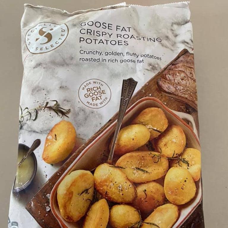 Product shot of Aldi's goose fat crispy roasting potatoes