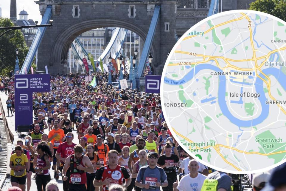 Discover the route runners will take for the London marathon 2024. <i>(Image: PA/Google Map)</i>