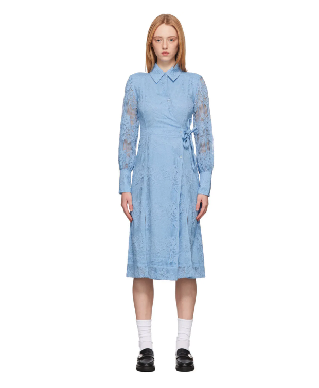 Ganni Blue Lace Midi Dress. Image via SSENSE.