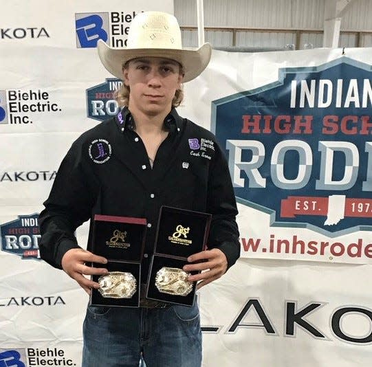 Edgewood's Cash Turner was a state champion in bull riding and bareback riding at the Indiana High School State Rodeo Championships in June.