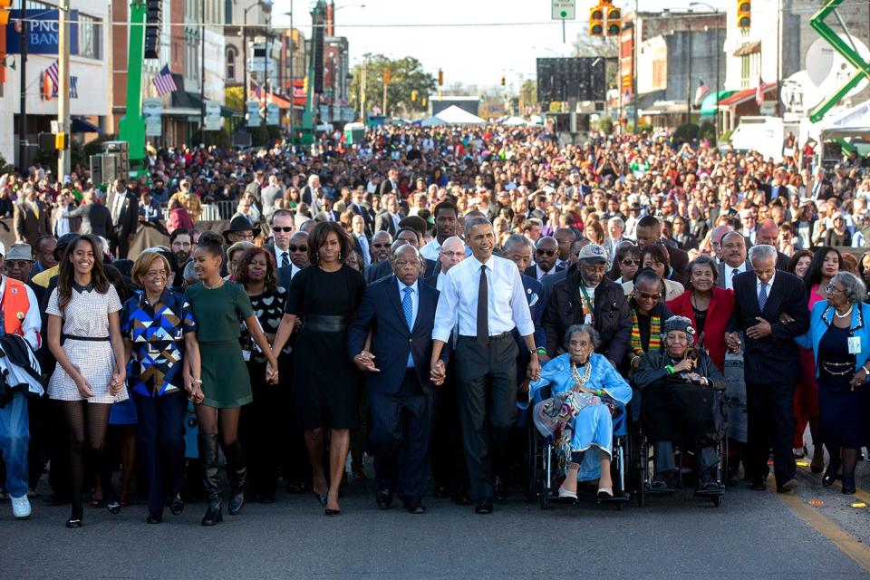 The Obama family marched from Selma, Alabama, to Montgomery, Alabama, with Civil Rights Leaders in 2015.