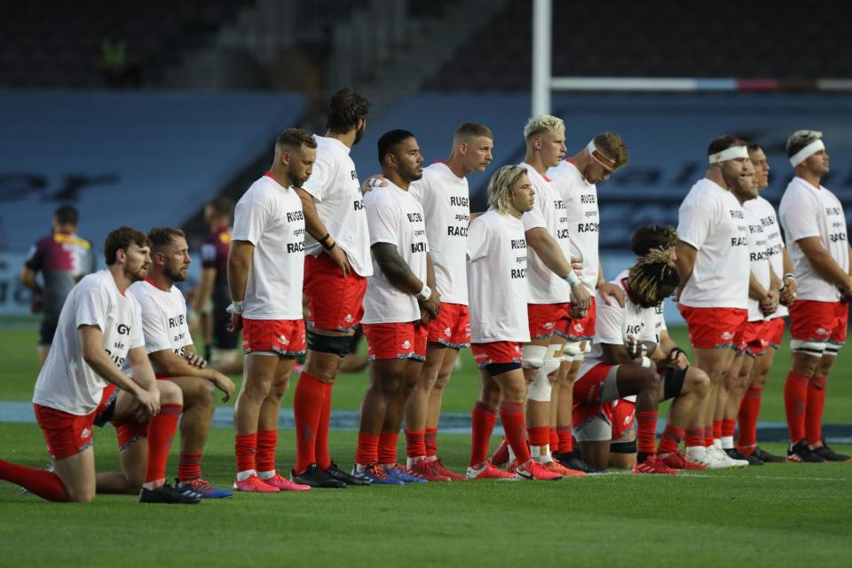 Eight Sale players also joined in with the gesture at the Twickenham Stoop, including four members of their starting XV (Getty Images)