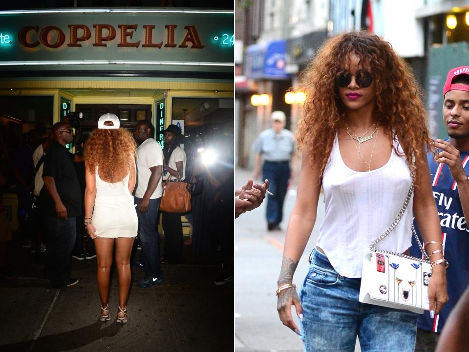 Rihanna at New York City restaurant Coppelia on two separate days