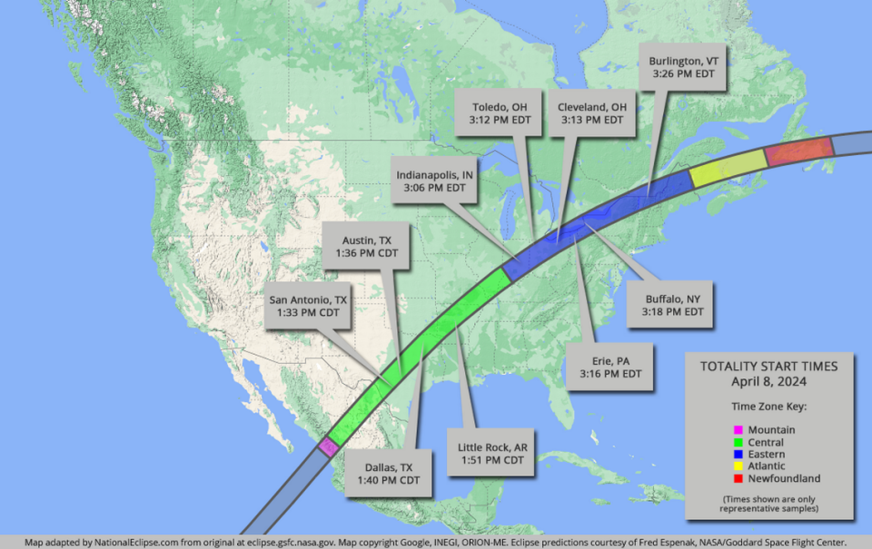 A look at some major U.S. cities along the 115 mile path of totality, and what time they will be experiencing the total solar eclipse.