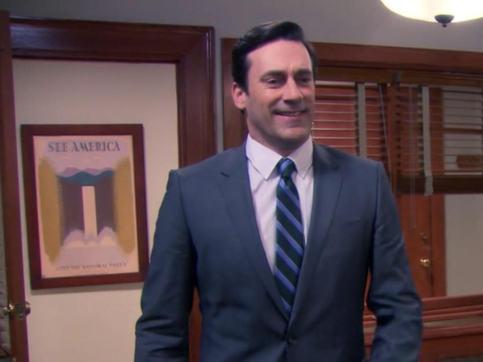 jon hamm parks and rec employee work office suit man