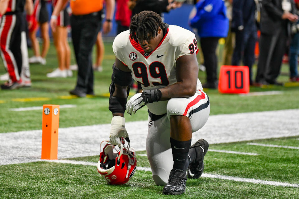 Georgia DL Jordan Davis is a mass of humanity and a likely first-round pick in 2022. (Photo by Rich von Biberstein/Icon Sportswire via Getty Images)