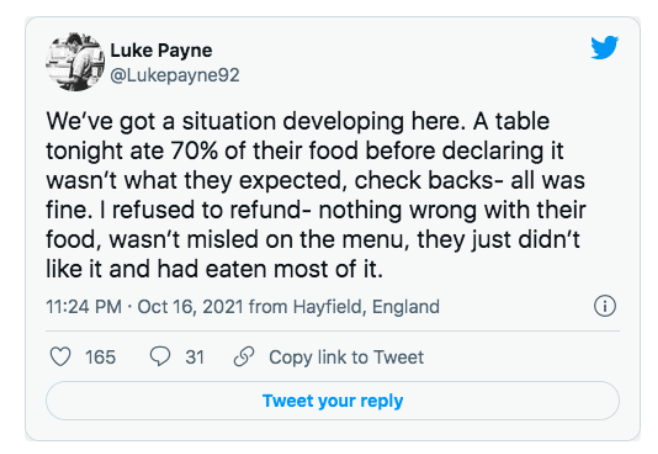 Pub owner Luke Payne tweeted about the customers refusing to pay their bill. (Reach)