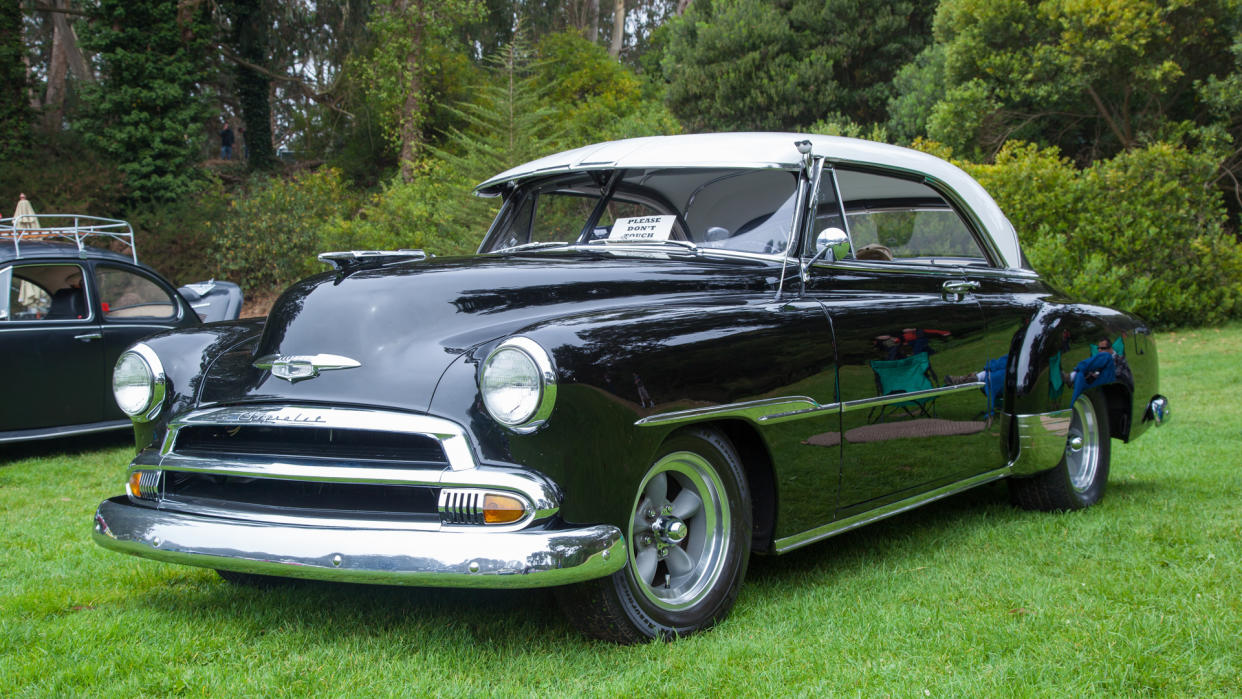 SAN FRANCISCO - SEPTEMBER 29: A 1950 Chevrolet Deluxe is on display during the 2012 Jimmy's Old Car Picnic in Golden Gate Park in San Francisco on September 29, 2012.