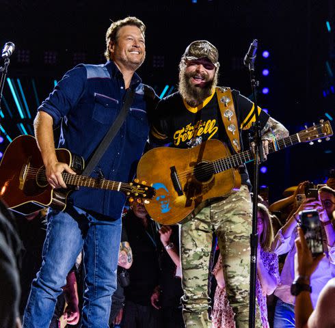 <p>John Shearer/Getty</p> Blake Shelton and Post Malone.