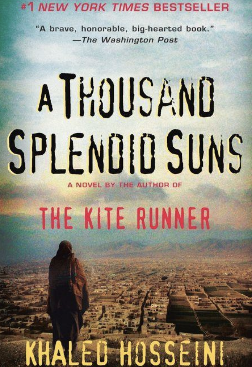 "A Thousand Splendid Suns" book cover of a person looking over a city