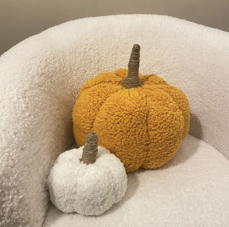 fuzzy orange and white Pumpkin Pillows 