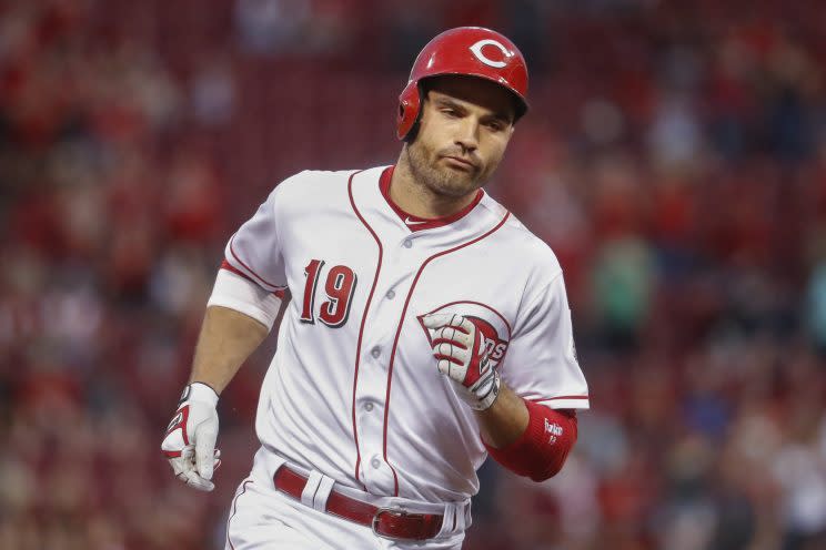 Joey Votto and the Reds look respectable, but it won’t last. (AP Photo)