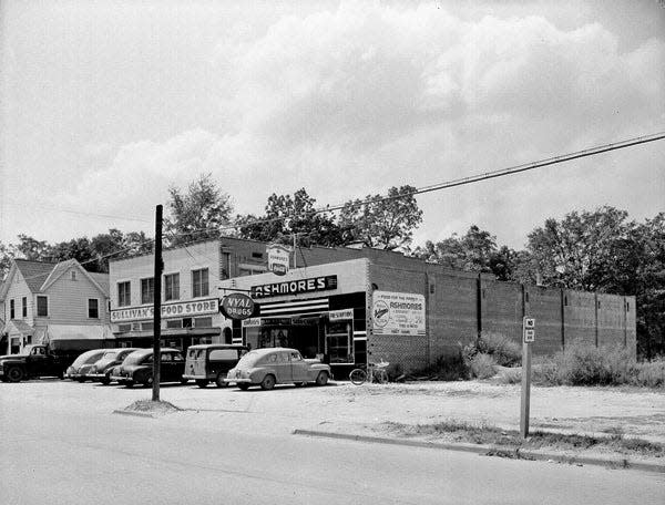 Ashmore's Drug Store, next to Sullivan's Food Store, in Tallahassee, Florida, as seen in September 1948.