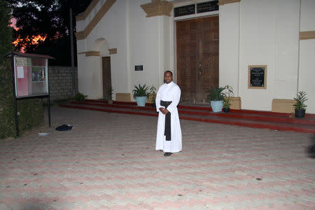 Father Christy Paul, outside the St. Paul the Hermit Church, who witnessed the beating of a local politician Abdul Saleem Mohamed Fazil in Digana, Sri Lanka March 17, 2018. REUTERS/Tom Allard