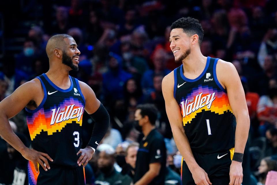 Will Suns guards Chris Paul (3) and Devin Booker (1) get the last laugh this season in the NBA Finals?