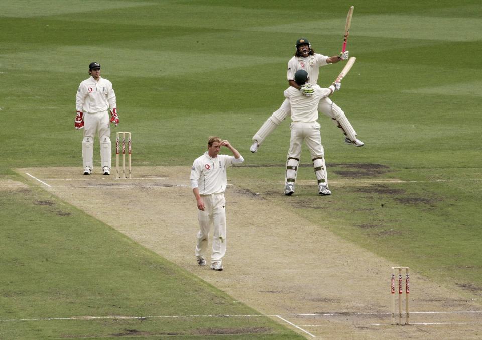 Andrew Symonds, pictured here celebrating with Matthew Hayden after a century against England in the 2006 Ashes series.