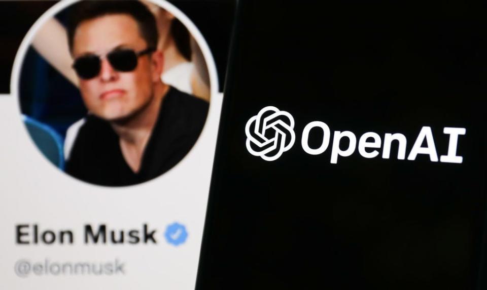 OpenAI logo displayed on a phone screen and Elon Musk's Twitter account displayed on a screen in the background are seen in this illustration photo taken in Poland on April 24, 2022.