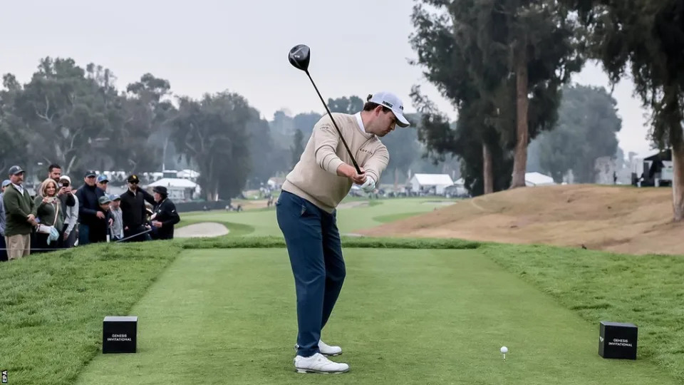 Patrick Cantlay on the third tee during the third round of the 2024 Genesis Invitational
