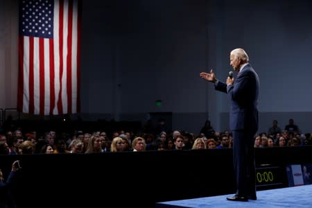 U.S. Democratic presidential candidate and former U.S. VP Biden responds to a question during a forum held by gun safety organizations the Giffords group and March For Our Lives in Las Vegas