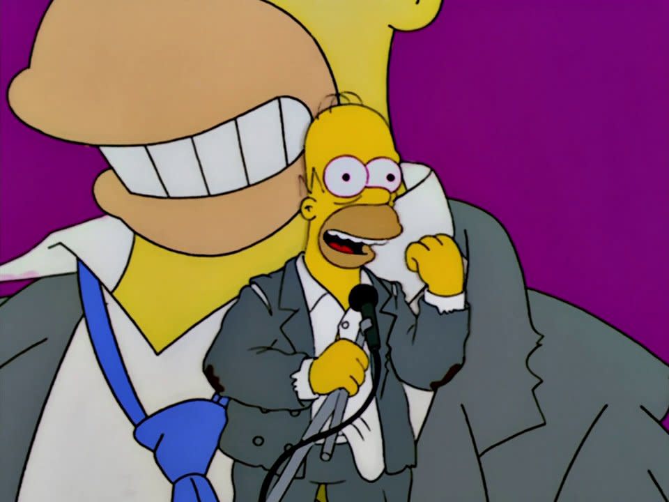 Homer gets a new addiction in “Weekend at Burnsies”. (Fox)
