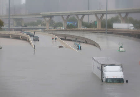 Interstate highway 45 is submerged from the effects of Hurricane Harvey seen during widespread flooding in Houston, Texas, U.S. August 27, 2017. REUTERS/Richard Carson