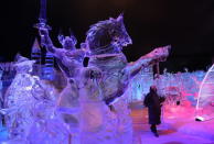 BRUGGE, BELGIUM - DECEMBER 05: Ice Sculptures are displayed at the Snow and Ice Sculpture Festival on December 5, 2012 in Brugge, Belgium. (Photo by Mark Renders/Getty Images)