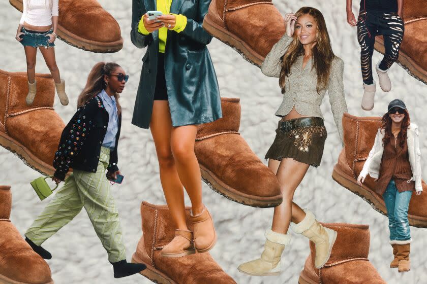 The Ugg boot is not something you put on to experience the greatest moment of your life. It is the shoe you wear to a last-minute grocery store trip, to pick up stamps or to walk your dog at 10 PM. It's the dad hat of shoes. <span class="copyright">(neonhoney/Los Angeles Times; photos by Getty Images)</span>