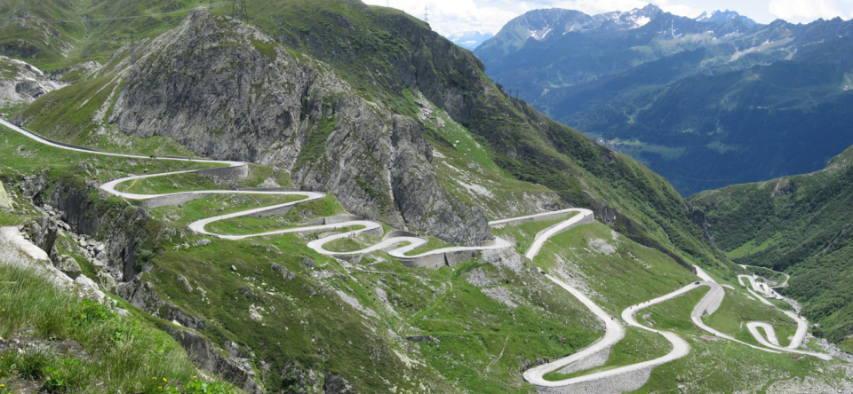 <p>Immortalized by a car chase in James Bond's Goldfinger, Switzerland’s Furka Pass is a mountain highway pass in the Swiss Alps. Just shy of 8,000 feet, the route was completed in 1982.</p>