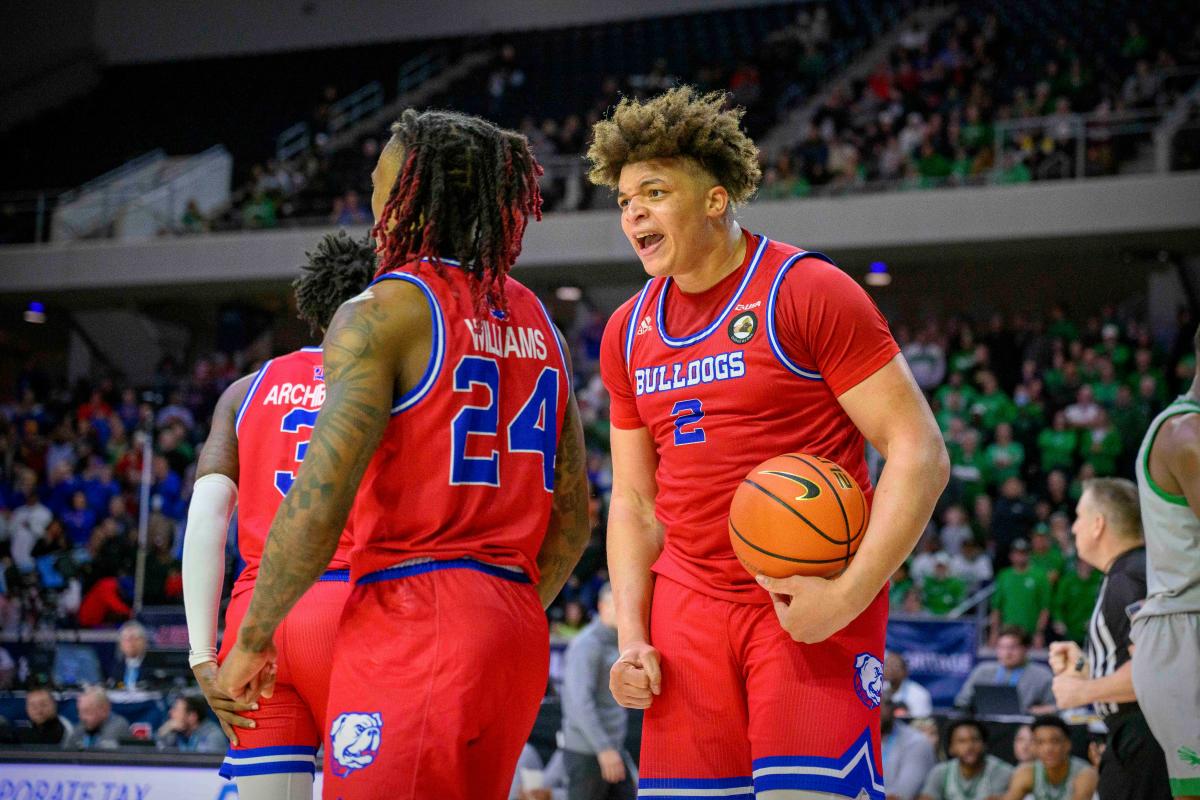 Louisiana Tech forward Kenneth Lofton Jr. advances the ball against  Mississippi State during an NCAA college basketball game in the semifinals  of the NIT, Saturday, March 27, 2021, in Frisco, Texas. (AP